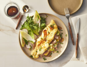 Prosciutto Omelette with Maple Caramelized Leeks